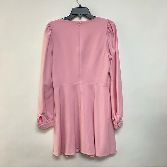 Black Halo Ellen Mini Dress Pink Bow Tie Puff Sleeve Preppy Coquette 8 $375 - Picture 9 of 12